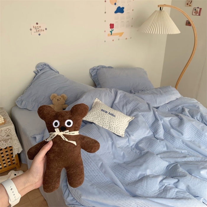 91家纺网 家纺一手货源 找家纺 六巷胡同 2022新款韩国博主同款婴儿绒四件套 雾霾蓝