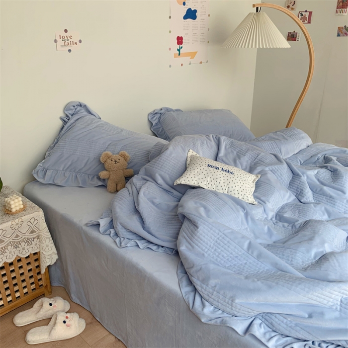 91家纺网 家纺一手货源 找家纺 六巷胡同 2022新款韩国博主同款婴儿绒四件套 雾霾蓝