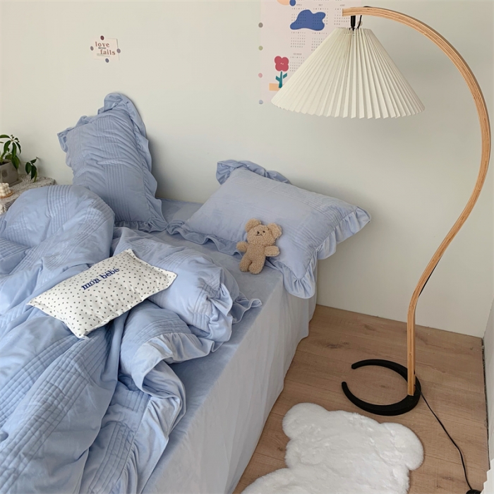 91家纺网 家纺一手货源 找家纺 六巷胡同 2022新款韩国博主同款婴儿绒四件套 雾霾蓝