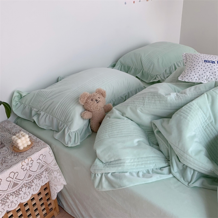 91家纺网 家纺一手货源 找家纺 六巷胡同 2022新款韩国博主同款婴儿绒四件套 原野绿