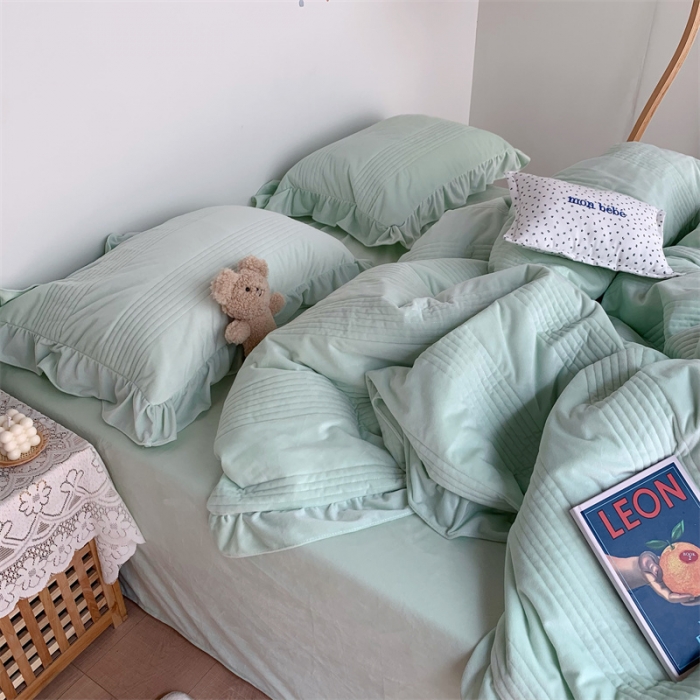 91家纺网 家纺一手货源 找家纺 六巷胡同 2022新款韩国博主同款婴儿绒四件套 原野绿