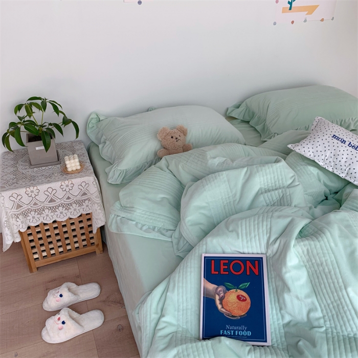 91家纺网 家纺一手货源 找家纺 六巷胡同 2022新款韩国博主同款婴儿绒四件套 原野绿