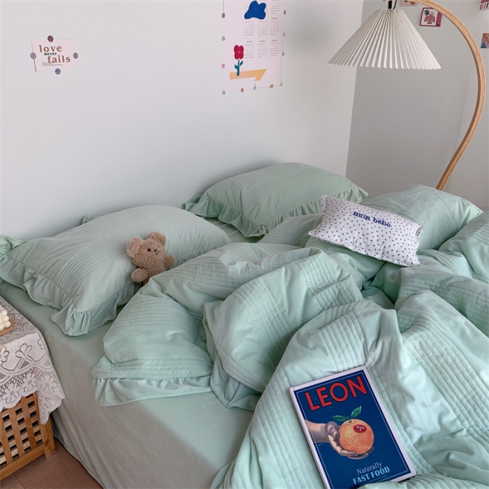 91家纺网 家纺一手货源 找家纺 六巷胡同 2022新款韩国博主同款婴儿绒四件套 原野绿