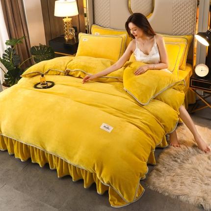 91家纺网 家纺一手货源 找家纺 栩裕 2023新款纯色双拼加厚牛奶绒四件套 亮黄纯色