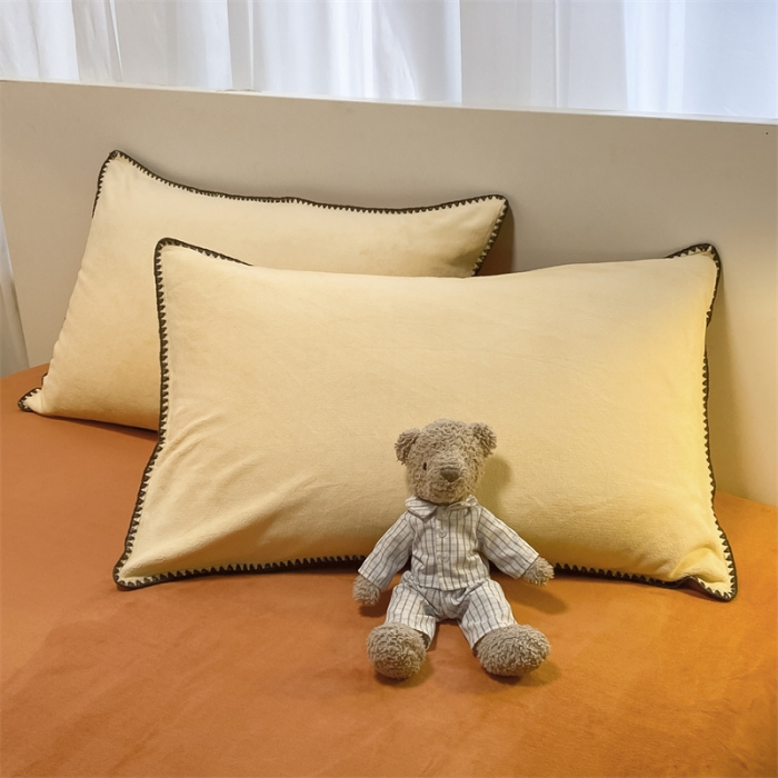 91家纺网 家纺一手货源 找家纺 眠帛家居 2022新款水洗棉贝壳绣边四件套 奶黄-焦糖