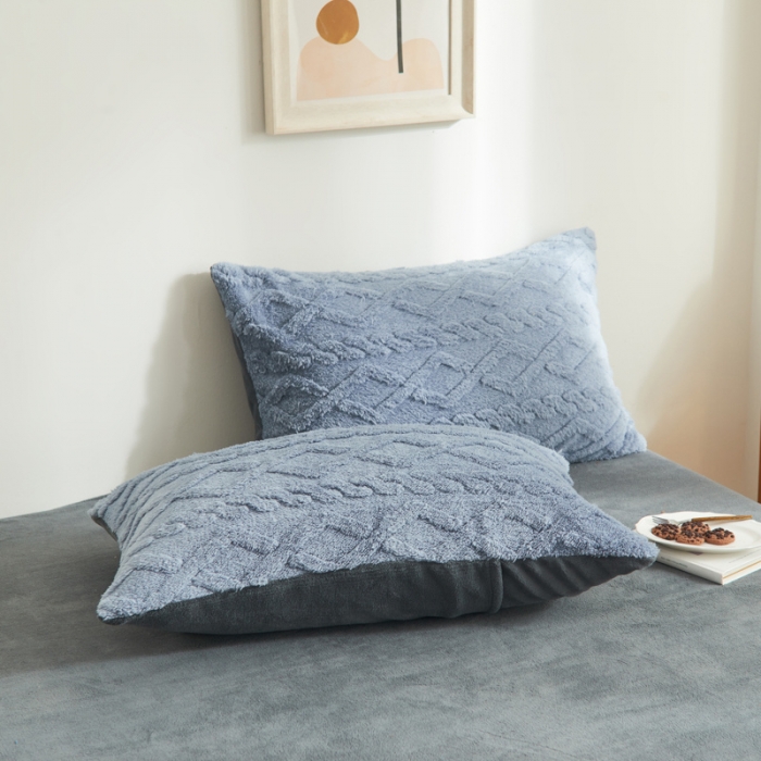 91家纺网 家纺一手货源 找家纺 吾秀家居 2022新款舒棉绒提花四件套 舒棉绒蓝灰