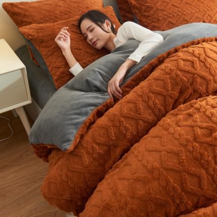 吾秀家居 2022新款舒棉绒提花四件套 舒棉绒唐茶