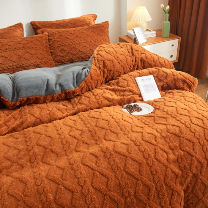 91家纺网 家纺一手货源 找家纺 吾秀家居 2022新款舒棉绒提花四件套 舒棉绒唐茶