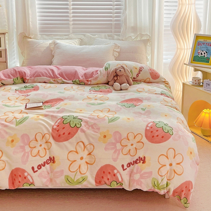 91家纺网 家纺一手货源 找家纺 慕尚 2022新款牛奶绒保暖单被套 大草莓