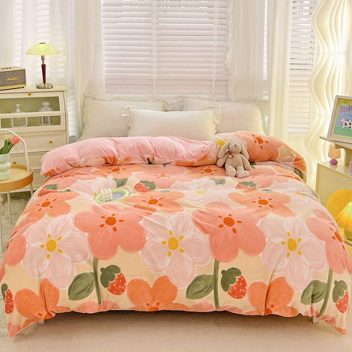 91家纺网 家纺一手货源 找家纺 慕尚 2022新款牛奶绒保暖单被套 花蕾