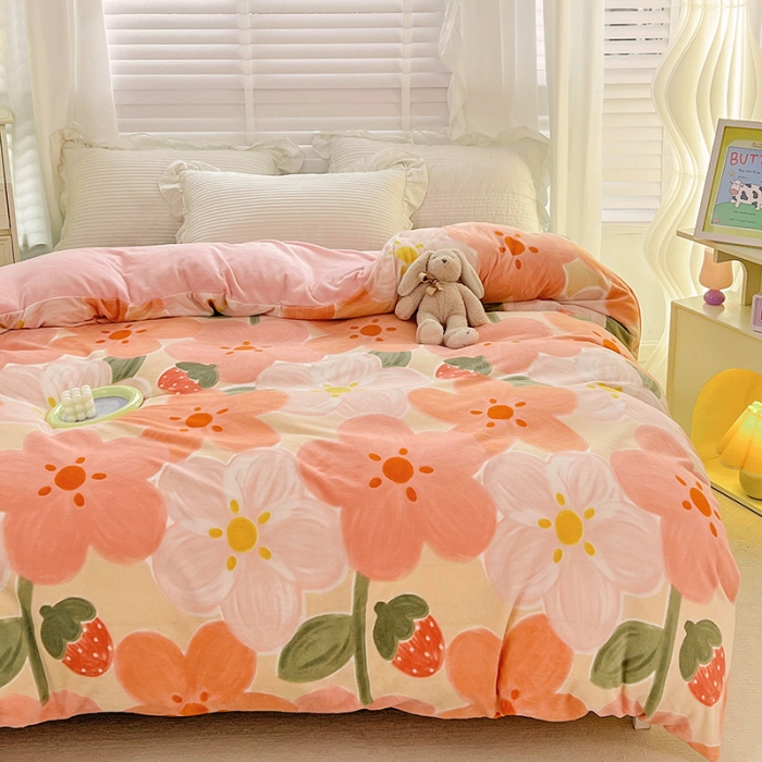 91家纺网 家纺一手货源 找家纺 慕尚 2022新款牛奶绒保暖单被套 花蕾