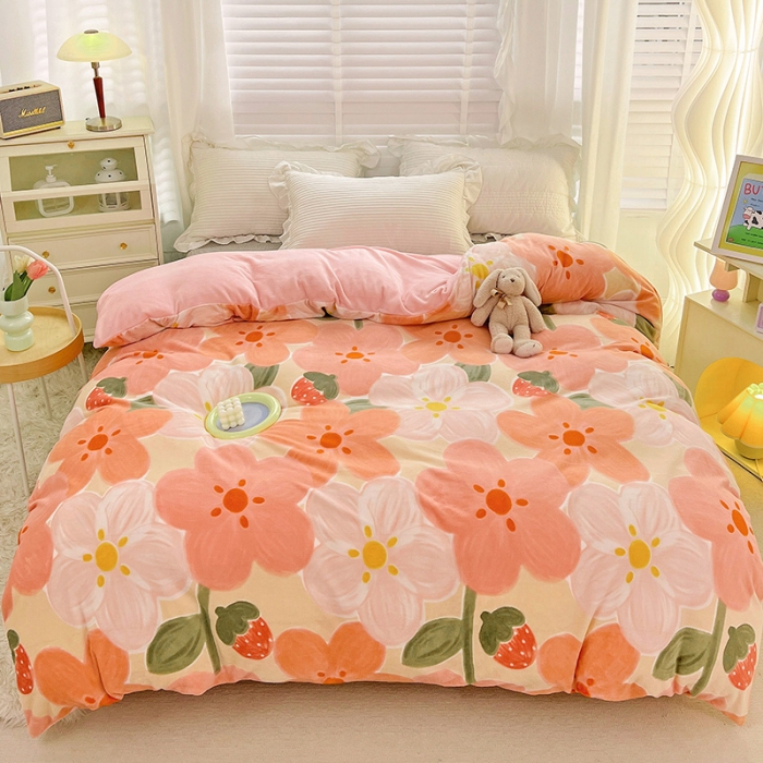 91家纺网 家纺一手货源 找家纺 慕尚 2022新款牛奶绒保暖单被套 花蕾