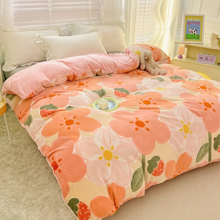 91家纺网 家纺一手货源 找家纺 慕尚 2022新款牛奶绒保暖单被套 花蕾