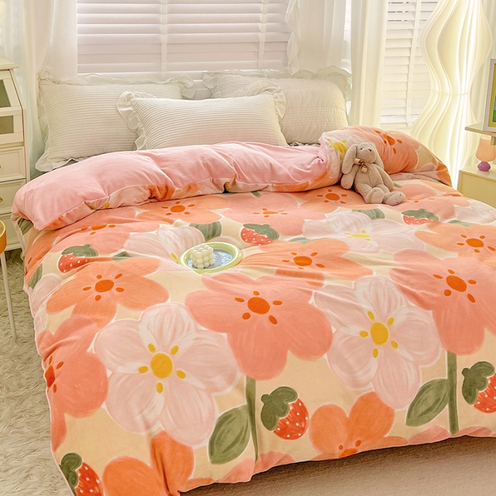 91家纺网 家纺一手货源 找家纺 慕尚 2022新款牛奶绒保暖单被套 花蕾