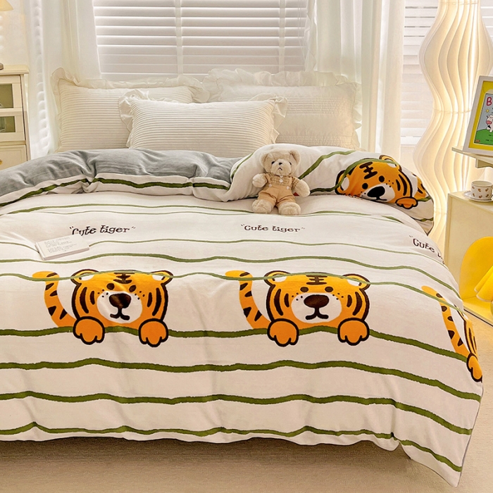 91家纺网 家纺一手货源 找家纺 慕尚 2022新款牛奶绒保暖单被套 老虎