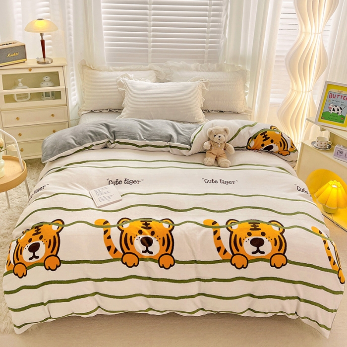 91家纺网 家纺一手货源 找家纺 慕尚 2022新款牛奶绒保暖单被套 老虎