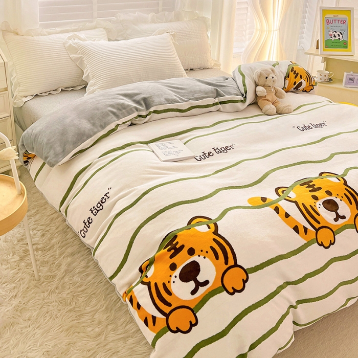 91家纺网 家纺一手货源 找家纺 慕尚 2022新款牛奶绒保暖单被套 老虎