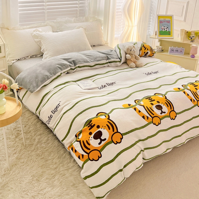 91家纺网 家纺一手货源 找家纺 慕尚 2022新款牛奶绒保暖单被套 老虎