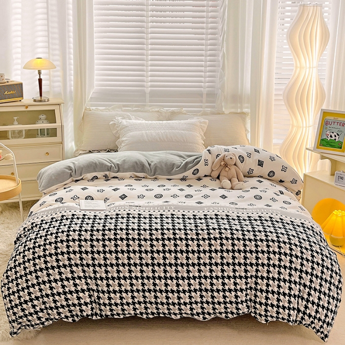 91家纺网 家纺一手货源 找家纺 慕尚 2022新款牛奶绒保暖单被套 千鸟格