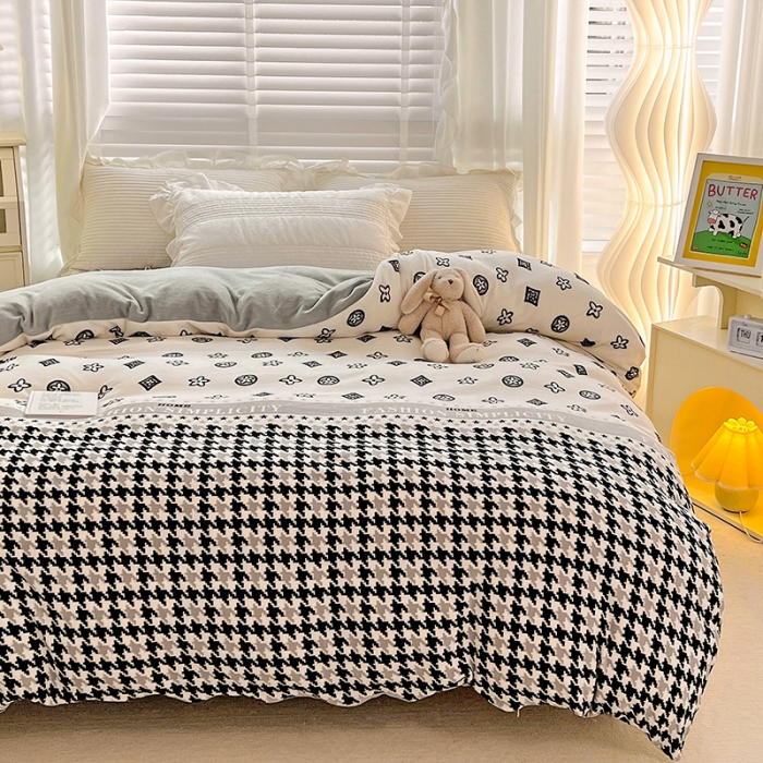 91家纺网 家纺一手货源 找家纺 慕尚 2022新款牛奶绒保暖单被套 千鸟格