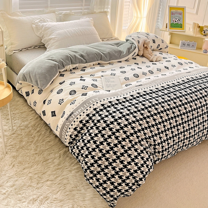 91家纺网 家纺一手货源 找家纺 慕尚 2022新款牛奶绒保暖单被套 千鸟格