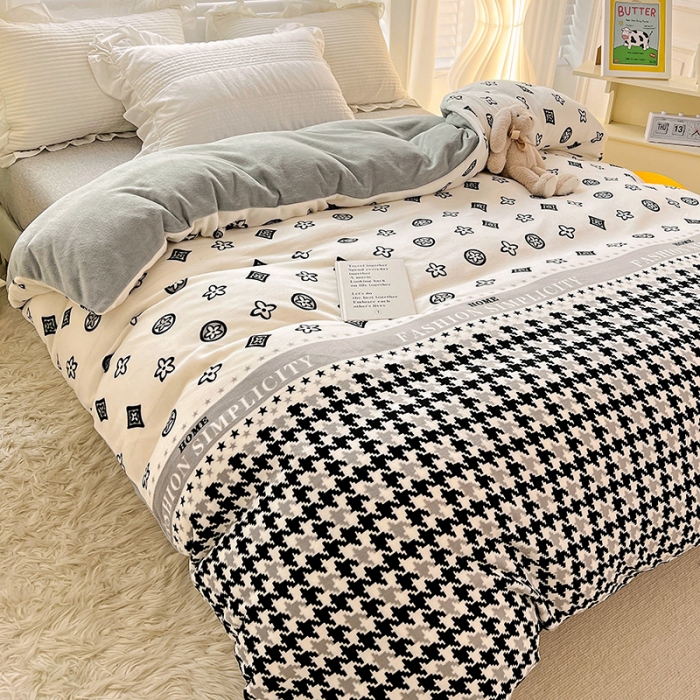 91家纺网 家纺一手货源 找家纺 慕尚 2022新款牛奶绒保暖单被套 千鸟格