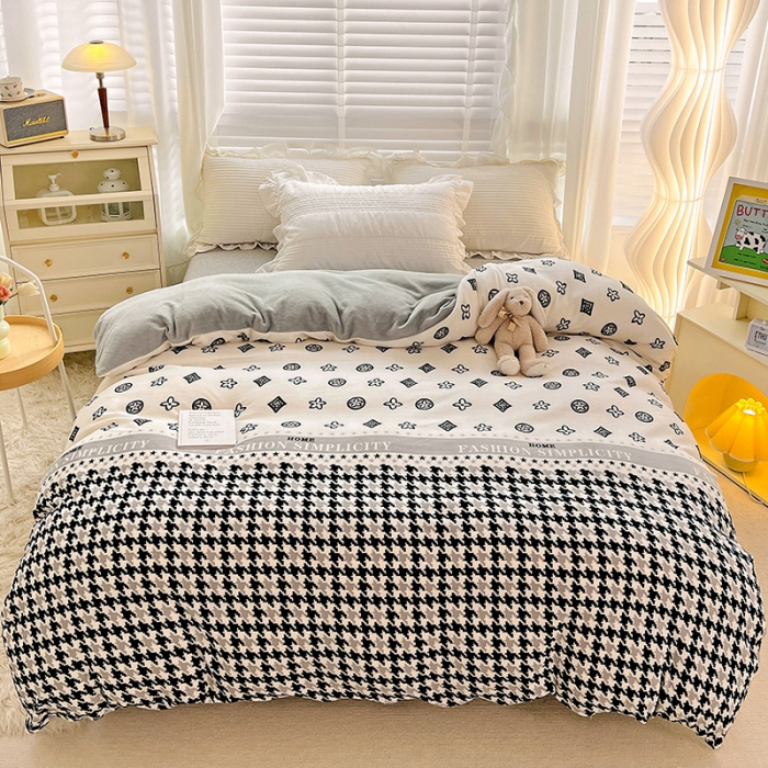 91家纺网 家纺一手货源 找家纺 慕尚 2022新款牛奶绒保暖单被套 千鸟格