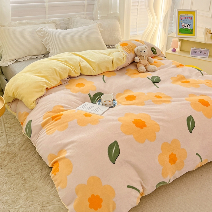 91家纺网 家纺一手货源 找家纺 慕尚 2022新款牛奶绒保暖单被套 小黄花