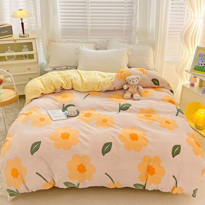 91家纺网 家纺一手货源 找家纺 慕尚 2022新款牛奶绒保暖单被套 小黄花