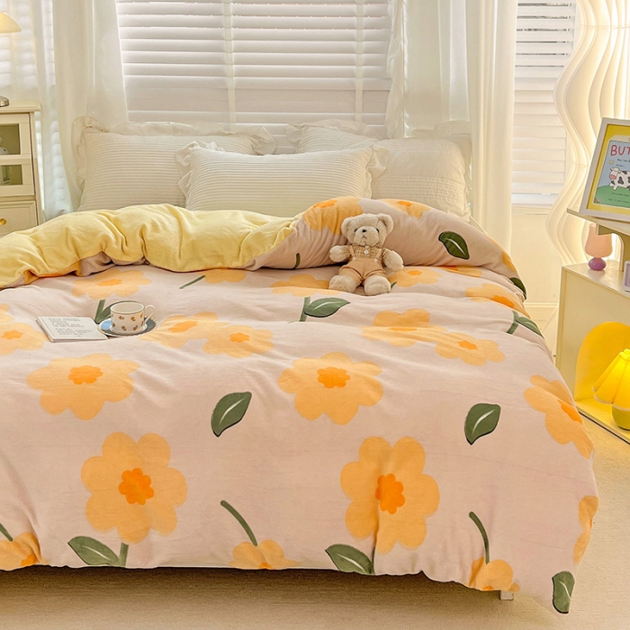 91家纺网 家纺一手货源 找家纺 慕尚 2022新款牛奶绒保暖单被套 小黄花