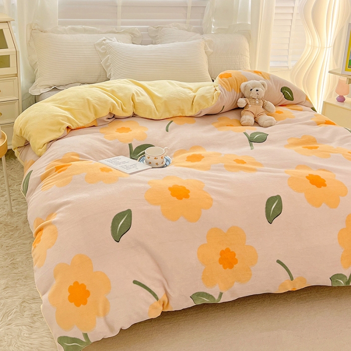 91家纺网 家纺一手货源 找家纺 慕尚 2022新款牛奶绒保暖单被套 小黄花