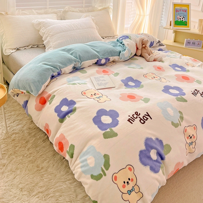 91家纺网 家纺一手货源 找家纺 慕尚 2022新款牛奶绒保暖单被套 小太熊