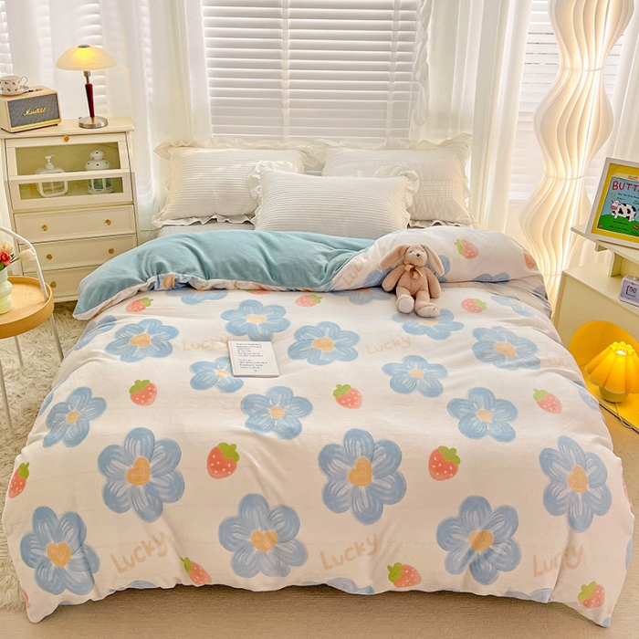 91家纺网 家纺一手货源 找家纺 慕尚 2022新款牛奶绒保暖单被套 幸运花绒