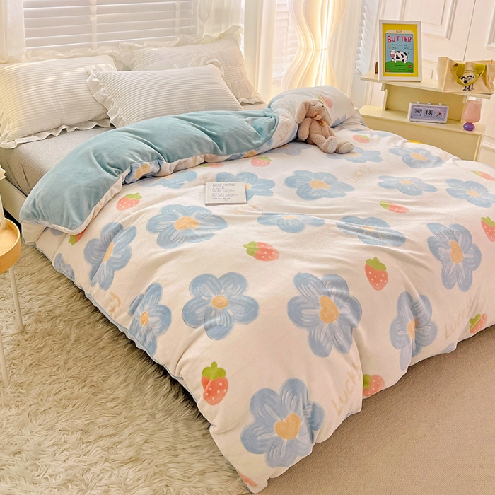 91家纺网 家纺一手货源 找家纺 慕尚 2022新款牛奶绒保暖单被套 幸运花绒