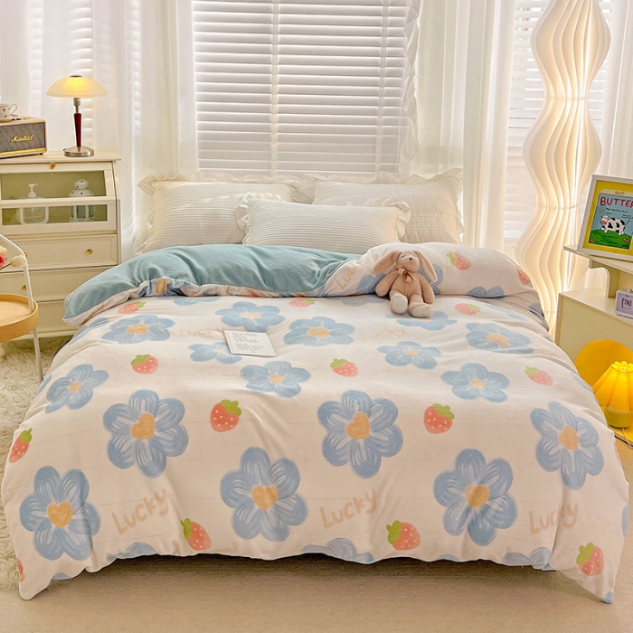 91家纺网 家纺一手货源 找家纺 慕尚 2022新款牛奶绒保暖单被套 幸运花绒