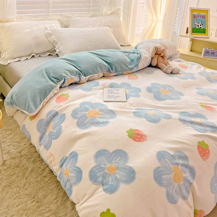 91家纺网 家纺一手货源 找家纺 慕尚 2022新款牛奶绒保暖单被套 幸运花绒