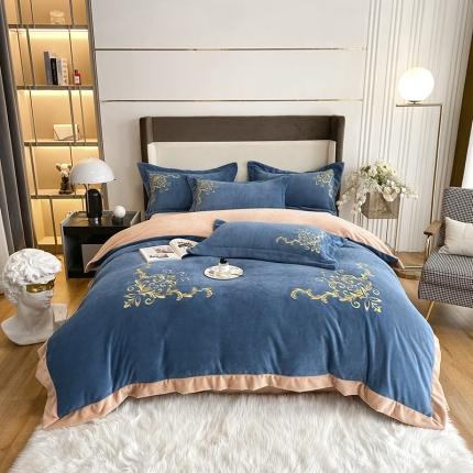 91家纺网 家纺一手货源 找家纺 （总）吾秀家居 2022新款牛奶绒欧若拉系列刺绣飞边四件套