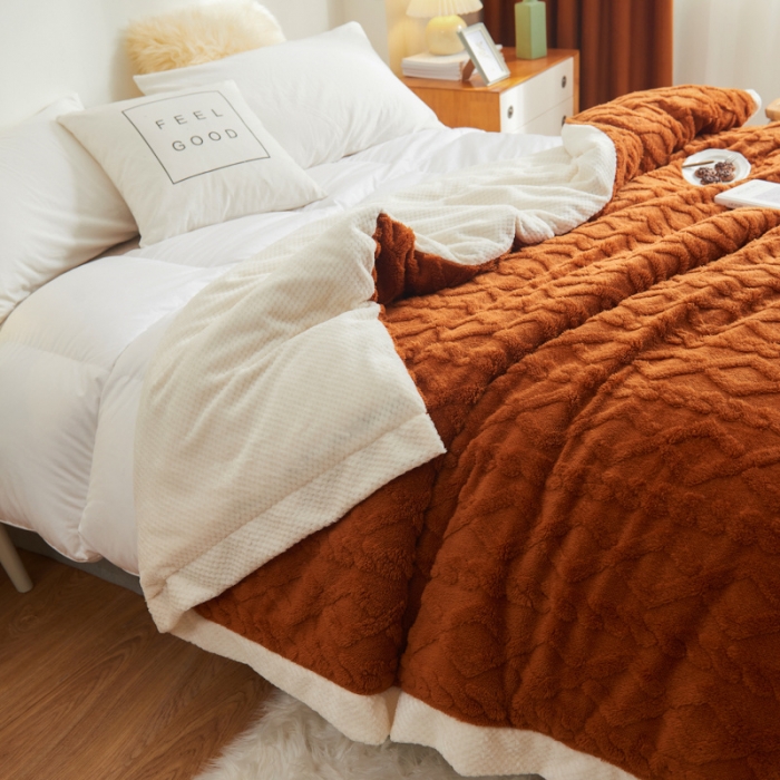 91家纺网 家纺一手货源 找家纺 吾秀家居 2022新款贝贝绒双层舒棉毯 舒棉毯唐茶