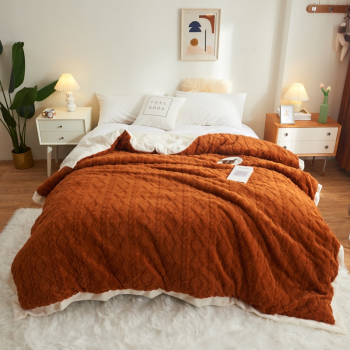 91家纺网 家纺一手货源 找家纺 吾秀家居 2022新款贝贝绒双层舒棉毯 舒棉毯唐茶