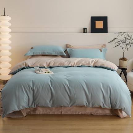 沐白家纺 2022精梳火山全棉小磨毛纯色系列四件套 黛水蓝丨鱼肚白