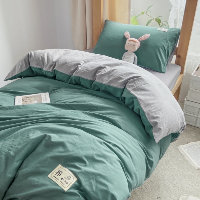 91家纺网 家纺一手货源 找家纺 恋人优选2023新款纯棉水洗双拼被套四件套AB版 草绿(浅灰)