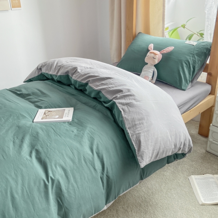 91家纺网 家纺一手货源 找家纺 恋人优选2023新款纯棉水洗双拼被套四件套AB版 草绿(浅灰)