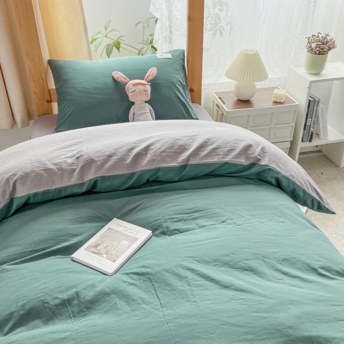 91家纺网 家纺一手货源 找家纺 恋人优选2023新款纯棉水洗双拼被套四件套AB版 草绿(浅灰)