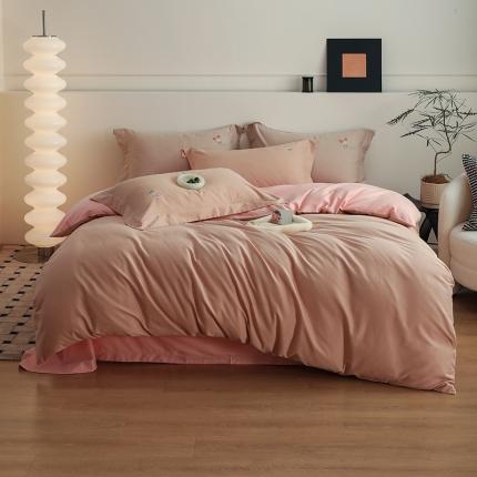 沐白家纺 2022精梳火山全棉小磨毛纯色系列四件套 奶油咖丨初恋粉