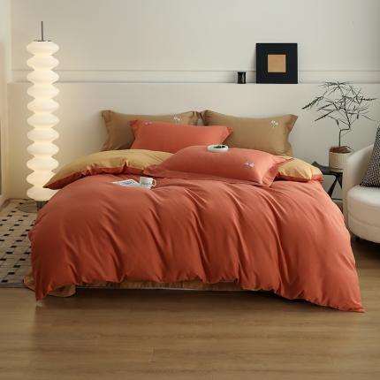 沐白家纺 2022精梳火山全棉小磨毛纯色系列四件套 暖阳色丨天橙色