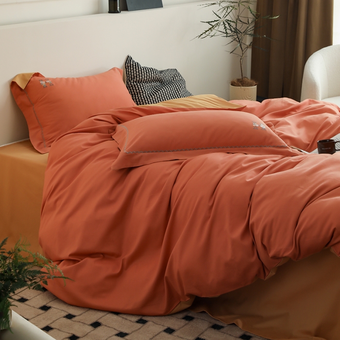91家纺网 家纺一手货源 找家纺 沐白家纺 2022精梳火山全棉小磨毛纯色系列四件套 暖阳色丨天橙色