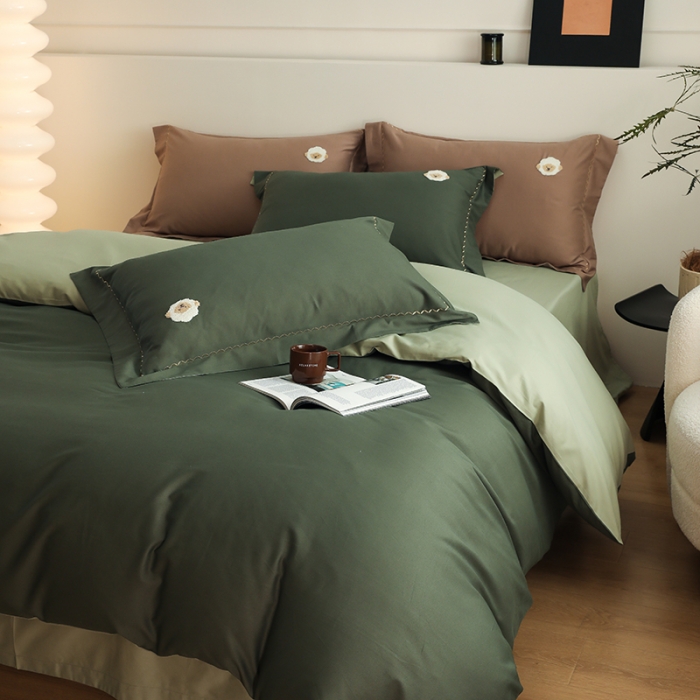 91家纺网 家纺一手货源 找家纺 沐白家纺 2022精梳火山全棉小磨毛纯色系列四件套 森林绿丨丛林绿