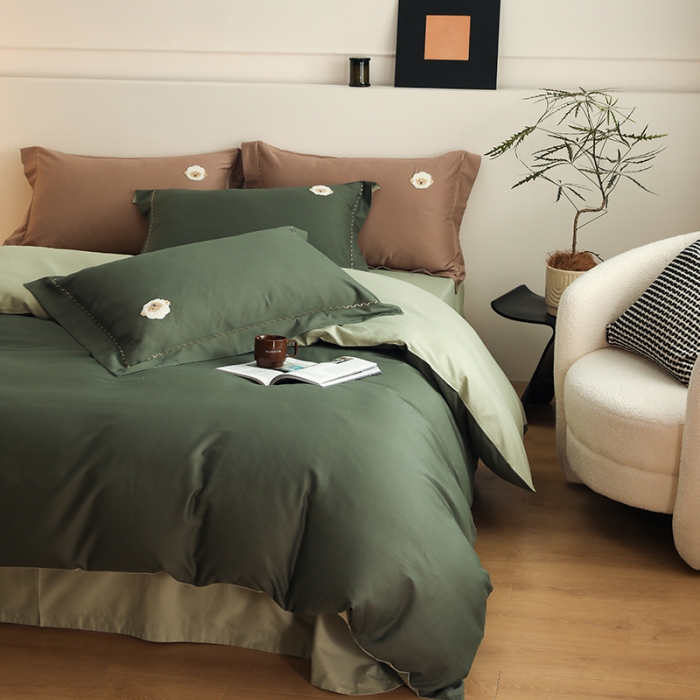 91家纺网 家纺一手货源 找家纺 沐白家纺 2022精梳火山全棉小磨毛纯色系列四件套 森林绿丨丛林绿