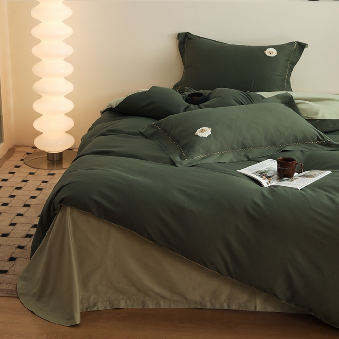 91家纺网 家纺一手货源 找家纺 沐白家纺 2022精梳火山全棉小磨毛纯色系列四件套 森林绿丨丛林绿