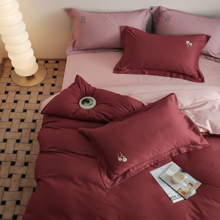 91家纺网 家纺一手货源 找家纺 沐白家纺 2022精梳火山全棉小磨毛纯色系列四件套 维他命丨复古粉